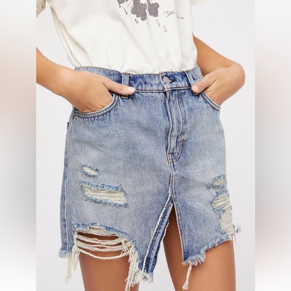 Free People Light Blue Denim Mini Skirt - Picture 2 of 9